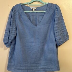 Market & Spruce Women’s Size L Blue Lined Cotton Blouse Short Sleeved V-Neck EUC